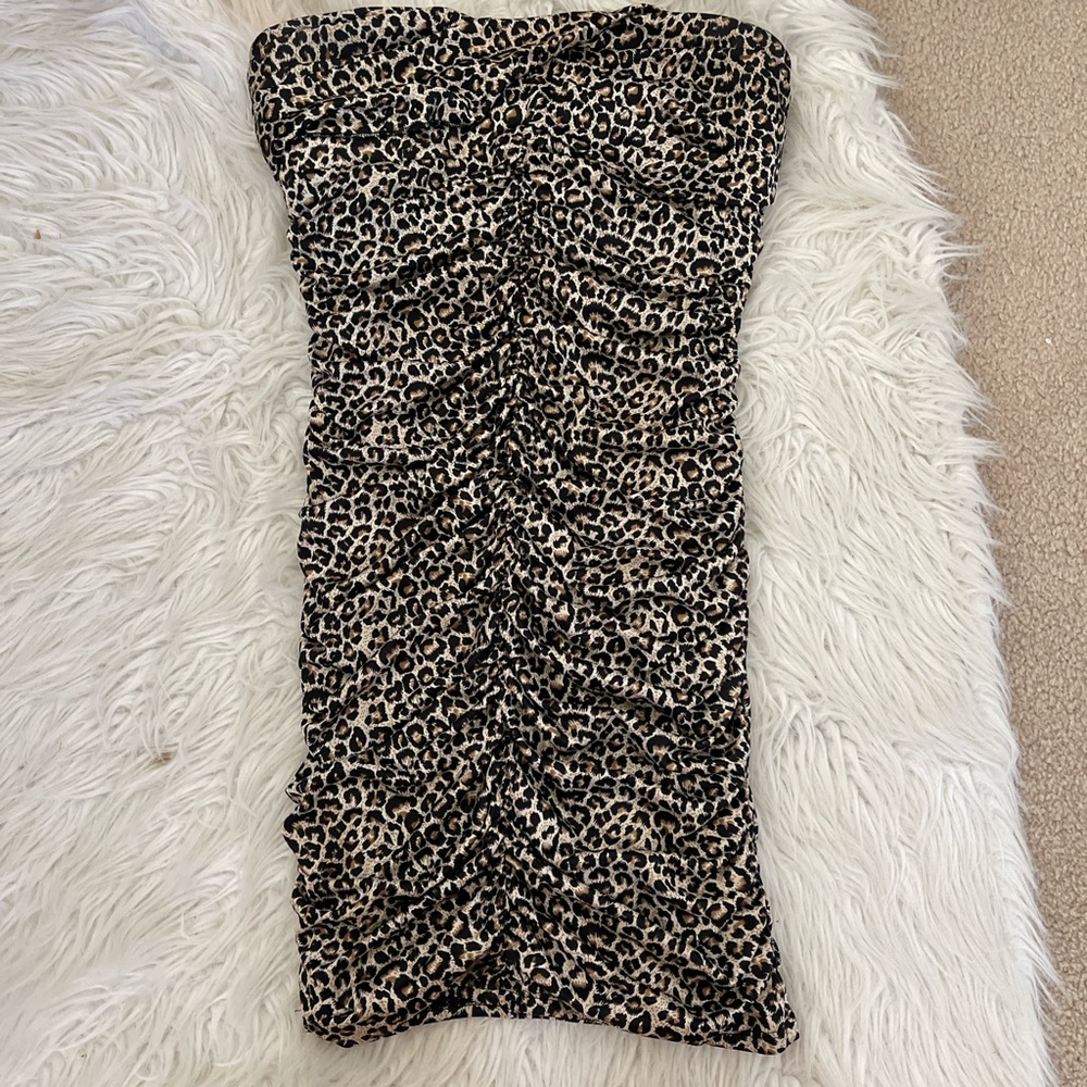 Zara Black and Silver Ruched Strapless Bodycon Dress